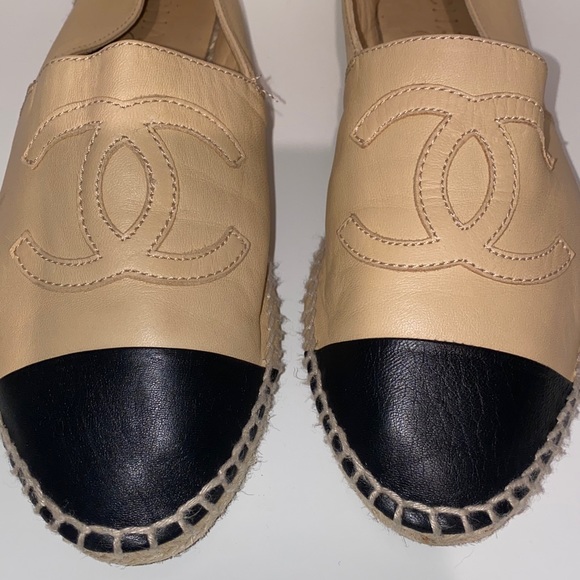 CHANEL Shoes - Chanel Classic Espadrilles Beige & Black Cap Toe